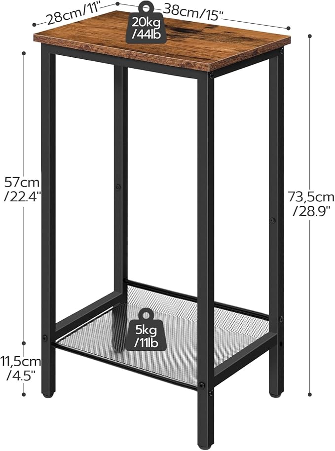 HOOBRO Tall Side Tables Set of 2, Industrial End Telephone Table with Adjustable Mesh Shelves, for Living Room, Bedroom, Entryway, Office, Rustic Brown and Black BF03DHP201