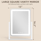 FENNIO Makeup Mirror with Lights 17"x13" ，Desk Mirror，Vanity Mirror with Lights, Touch Screen with 3-Color Lighting, Dimmable, Vanity Mirror for Vanity Desk Tabletop