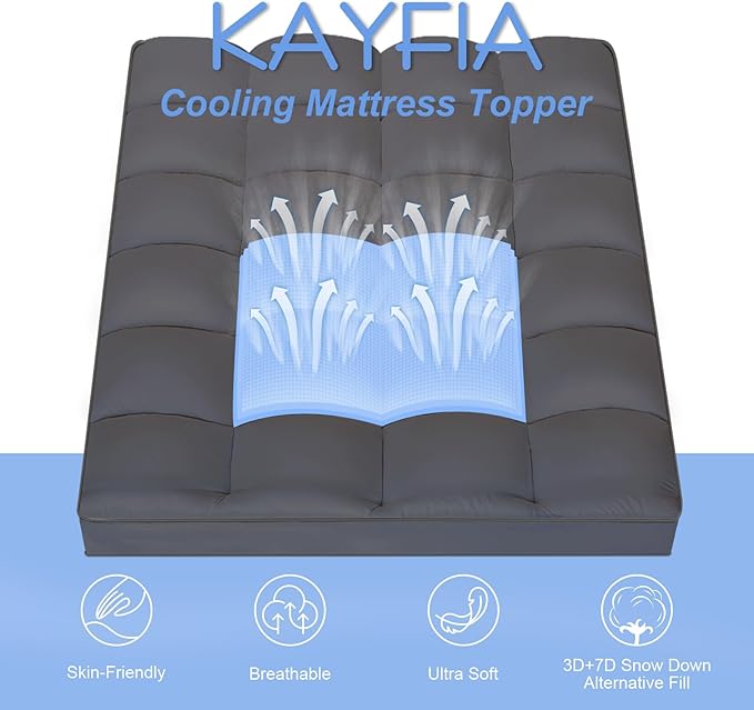 KAYFIA Full Mattress Topper, Extra Thick Mattress Pad Cover for Deep Sleep,3D+7D Snow Down Alternative Fill Overfilled Plush Pillow Top with 8-23 Inch Deep Pocket-Gray