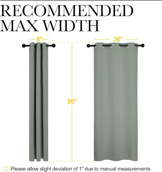 NICETOWN Patio Glass Door Blackout Curtains for Bedroom/Living Room, Privacy Panel Drapes for Dining Room and Guest Room (Greyish Green, 42 inches Wide x 90 inches Long, 1 Pair)