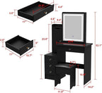 FAMAPY Vanity Mirror with Lights Desk and Chair, Vanity Desk with Sliding Lighted Mirror, Makeup Vanity with Lights, Drawers & Crystal Handles, Cushion Stool, Black