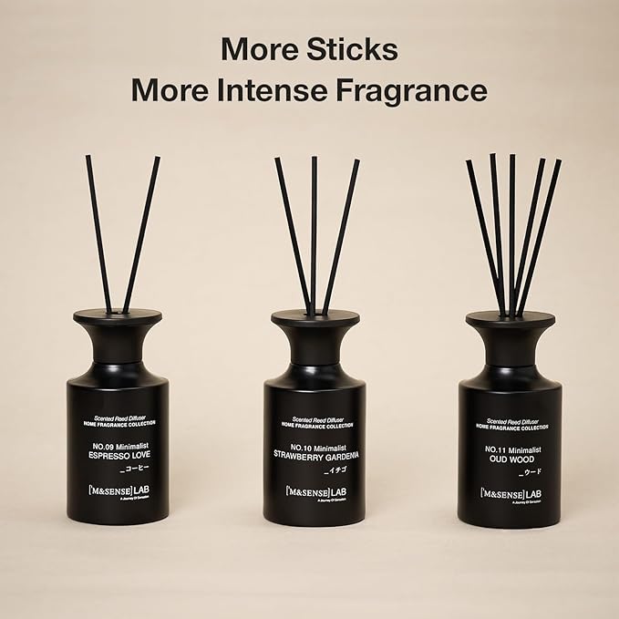 M&SENSE Minimalist Large Reed Diffuser 300ml, Oud Wood Scented with Natural Essential Oils, Long Lasting with 7 Sticks, Non-Toxic Home Fragrance for Bedroom, Bathroom Decor