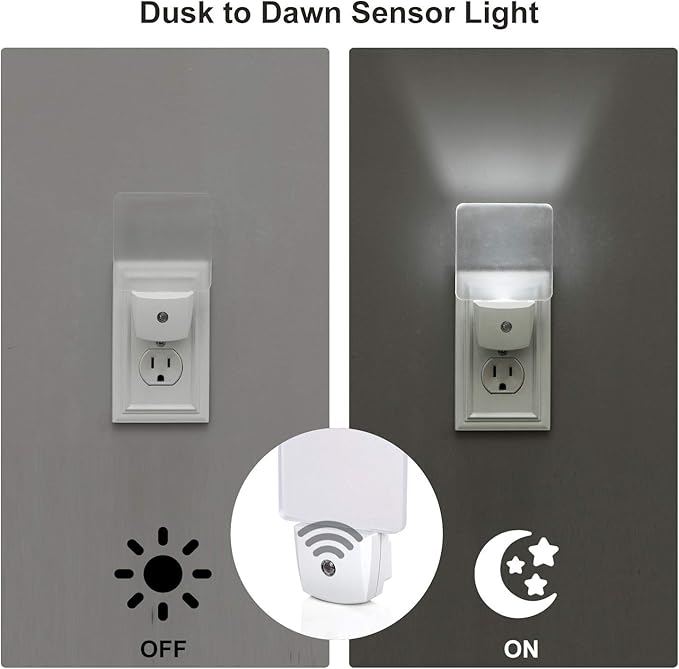 DEWENWILS Plug in LED Night Light with Light Sensor, Dusk to Dawn, Kids Nightlight for Nursery, Bathroom, Hallway, Bedroom, Cool White Light, Flat Clear Design, UL Listed, 4 Pack