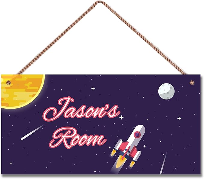 Personalized Airship Sign Funny Aerospace Themed For Kids Room Door Decor,Custom Name Universe Wall Decor Decorative Plate for Nursery Girls Room Boys Bedroom Baby Children
