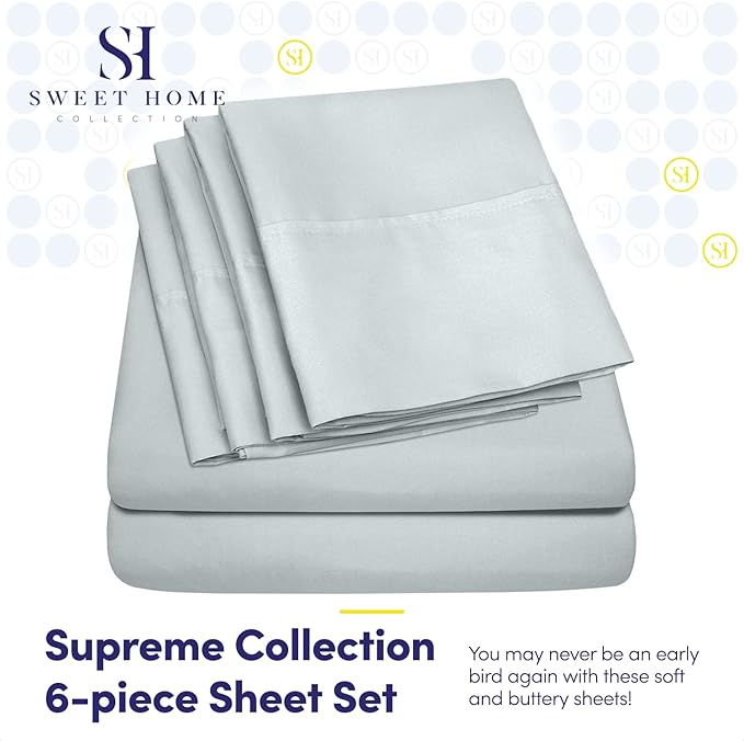 Cal King Size Bed Sheets - 6 Piece 1500 Supreme Collection Fine Brushed Microfiber Deep Pocket California King Sheet Set Bedding - 2 Extra Pillow Cases, Great Value, California King, Porclain Blue
