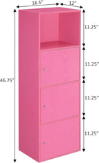 Convenience Concepts Xtra Storage Three-Door Cabinet with Shelf in Pink Wood Finish