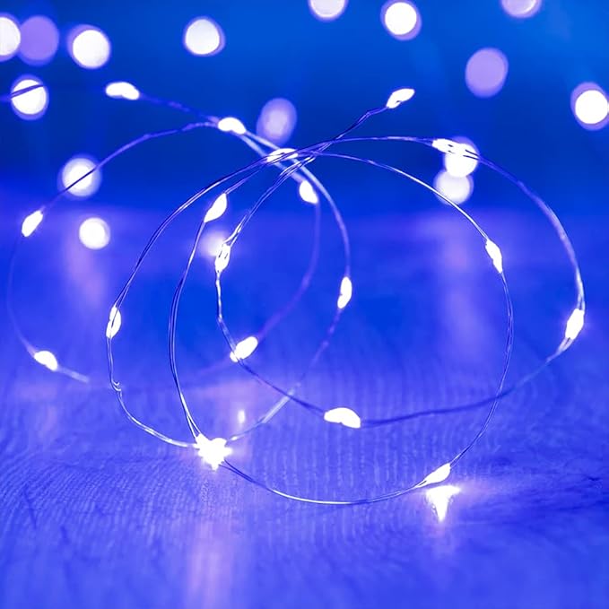 String Lights, Waterproof LED String Lights,2 Pack 20ft 60 LED Festival Decorations Crafting Battery Powered Copper Wire Starry Fairy Lights (Blue)