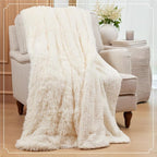 The Connecticut Home Co Throw Blanket Soft Fluffy Room Decor, Cozy Warm Throws for Bed, Couch, Gifts for Women, Bedroom Cute Aesthetic Blankets Shag and Sherpa, 65x50, Sage