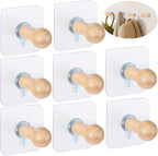 Wooden Adhesive Hat Hooks for Wall 8lb-No Drill Adhesive Hangers, Sticky Hat Hanger Stick On Door Closet Cabinet Wardrobe Entryway-8 Packs