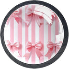 Pink Ribbon Bows on Striped White Pink Background Kitchen Cabinet Knobs, Decorative Dresser Knobs with Screws Pulls Handles Hardware Drawer Knobs for Home Furniture, 4 Pack