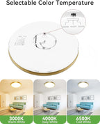 zemty LED Ceiling Light Golden - 12In 28W Aureate Flush Mount Ceiling Light, 3 Color Temperature 3000K/4500K/6000K - 3200lm Gilded Round Flat Light Fixture for Kitchen Bathroom Shower