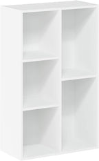 Furinno LUDER Book Shelf, 5-Cube Bookshelf, Reversible Bookcase, 9.4" x 19.5" x 31.5", for Living Room, Bedroom, Home Office, White
