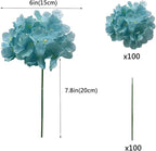 100PCS Artificial Hydrangea Flowers, Fake Flowers Silk Hydrangea Full Flowers Heads with Stems for Wedding Home Party Shop Baby Shower Decor (Yellow Blue)
