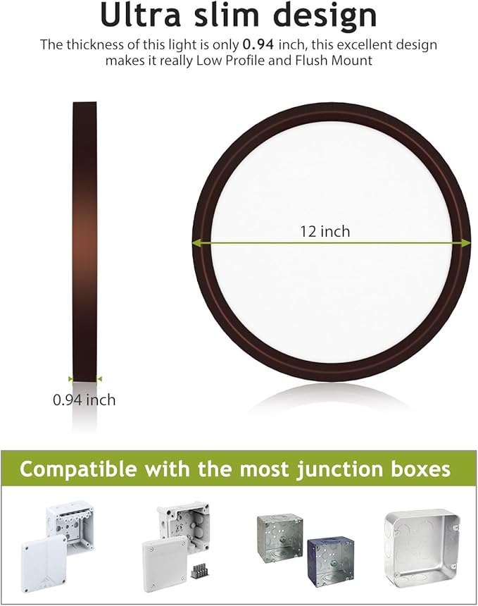 hepside 4PACK Flush Mount LED Ceiling Light Fixture Oil Rubbed Bronze, 12Inch 28W, Dimmable 3000K-4500K-6000K 3 Color Ceiling Lamp 3200LM Low Profile Ceiling Light for Kitchen Bedroom Hallway