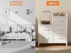 Furnulem 5 Drawer White Dressers for Bedroom 2 Tier Shelf Storage Small Fabric Dresser for Closet Sturdy Metal Frame Modern Style Storage Cabinets Organization Units for Hallway Rooms