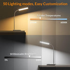LEPOWER Desk Lamp, 800LM LED for Home Office, 12W Reading for Desk, Eye-Caring Light, Touch Table Gooseneck Lamp, 50 Lighting Modes, Bright for Bedroom, Study (Grey)