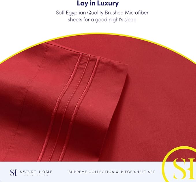 California King Sheet Sets - Breathable Luxury Sheets with Full Elastic & Secure Corner Straps Built In - 1800 Supreme Collection Cal King Deep Pocket Bedding Set, Sheet Set, California King, Red