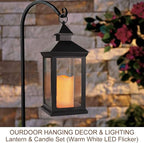 Bright Zeal 2-Pack 14" Decorative Candle Lantern Black Outdoor Lanterns with Timer Candles - IP44 Waterproof Vintage Lanterns Battery Powered LED Decorative for Wedding - Warm White Hanging Wall