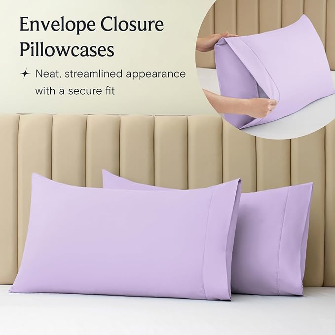 LuxClub 4 PC King Sheet Set, Breathable Luxury Bed Sheets, Deep Pockets Wrinkle Free Cooling Bed Sheets Machine Washable Hotel Bedding Silky Soft - Lavender King