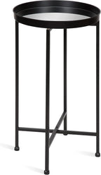 Kate and Laurel Celia Round Metal Foldable Accent Table with Mirror Tray Top, Black