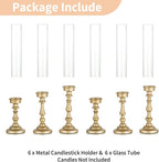 NUPTIO Gold Candlestick Holders Bulk: Set of 6 Tall Hurricane Glass Taper Candleholders - Vintage Candles Stick Stand for Wedding Bridal Shower Birthday Party Centerpiece Decor