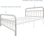 YALAXON Vintage Sturdy Queen Size Metal Bed Frame with Headboard and Footboard Basic Bed Frame No Box Spring Needed (Queen,White)