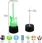 AZIMOM 3D Illusion Lamp Electric Guitar Remote Control 16 Colors Night Light for Kids Smart Touch Bedside Lamps Bedroom Decoration Boys & Girls Women Birthday Gifts
