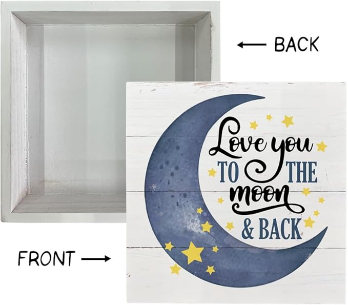 Inspirational Wooden Nursery Decor - Star Moon Signs for Kids Room & Family Love - 'Love You to the Moon and Back'