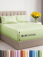 Extra Deep Twin XL Sheet Set - 4 Piece Breathable and Cooling Sheets - Hotel Luxury Bed Sheets Set - Easy Fit - Soft, Wrinkle Free and Comfy Sheets Set - Light Sage Sheet Set with Extra Deep Pockets