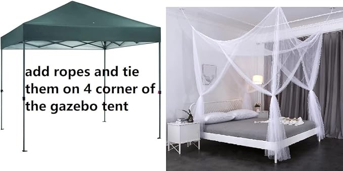 OctoRose Four Post Mosquito Net for Bed Canopy -Fits Queen, King, California King Beds-Indoor & Outdoor Use- Cream