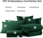 MaiRêve Embroidery Queen Size Comforter Set Emerald Green, Boho Farmhouse Western Bedding Set 7 Pieces, All Season Bed in A Bag Comforter Set with Sheets, Pillowcases & Shams