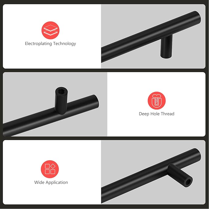 homdiy Black Cabinet Handles 10Pack 3inch Hole Center Kitchen Drawer Pulls and Knobs Stainless Steel Cabinet Hardware for Bathroom, Cupboard