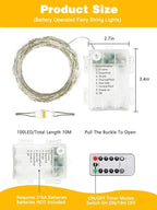 6 Pack Christmas Fairy Lights Battery Operated with Remote, Each 33FT 100LED Waterproof Twinkle Lights with Timer, String Light Indoor & Outdoor for Bedroom Wedding Christmas Decorations (Warm White)