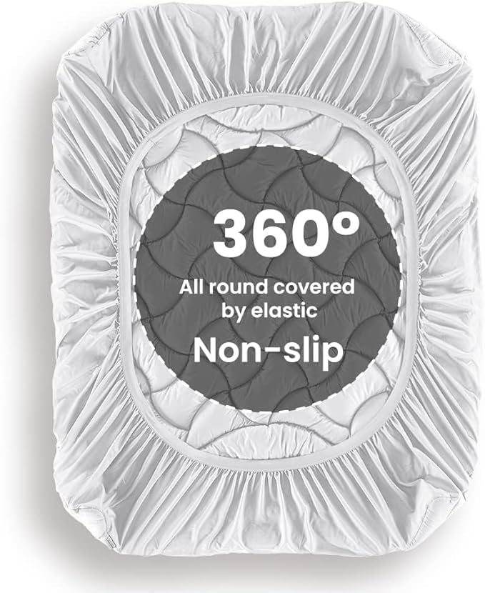 SLEEP ZONE Cooling Queen Mattress Topper for Single Bed, Premium Zoned Quilted Mattress Pad, Fitted Mattress Protector Cover, Machine Wash Durable, Deep Pocket 8-21 inch (Silver Grey, Queen)