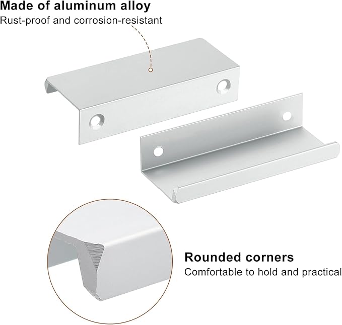 uxcell Cabinet Finger Edge Pull, 8pcs 80mm / 3.15" Aluminum Alloy Back Mount Hidden Cabinet Pulls Concealed Handle for Home Kitchen Drawer Cabinet, Silver