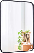 SUPER DEAL 22x30 Inch Black Wall Mirror for Bathroom, Wall Mounted Rectangular Entryways Decor Vanity Mirrors with Stainless Steel Metal Frame and Rounded Edge