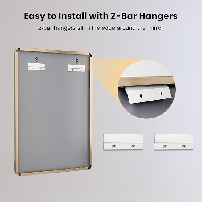 LOAAO 50”X30” Gold Bathroom Mirror, Rounded Rectangle Gold Frame Mirror, Brushed Gold Bathroom Vanity Mirror Wall-Mounted, Anti-Rust, Tempered Glass, Hangs Horizontally or Vertically