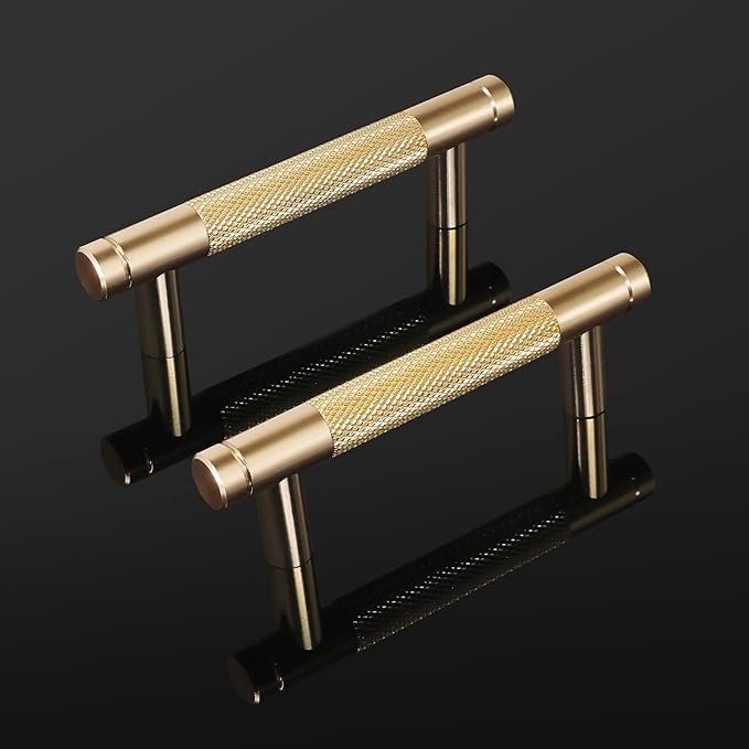 Knurled Cabinet Pulls 12 Pack, 4 Inch Long Cabinet Handles Metal Door Pulls, Kitchen Drawer Pull Knurled Dresser Handles - 3" Hole to Hole, Golden