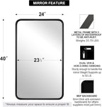 ANDY STAR Wall Mirror for Bathroom, 24x40 Inch Bathroom Vanity Mirror, Black Rounded Rectangle Mirror, Tube Iron Metal Wall-Mounted, Horizontal/Vertical