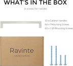 Ravinte 30 Pack Solid 6-1/4 Inch Center to Center Slim Square Bar Drawer Handles - Brushed Nickel Drawer Pulls - Kitchen Cabinet Hardware