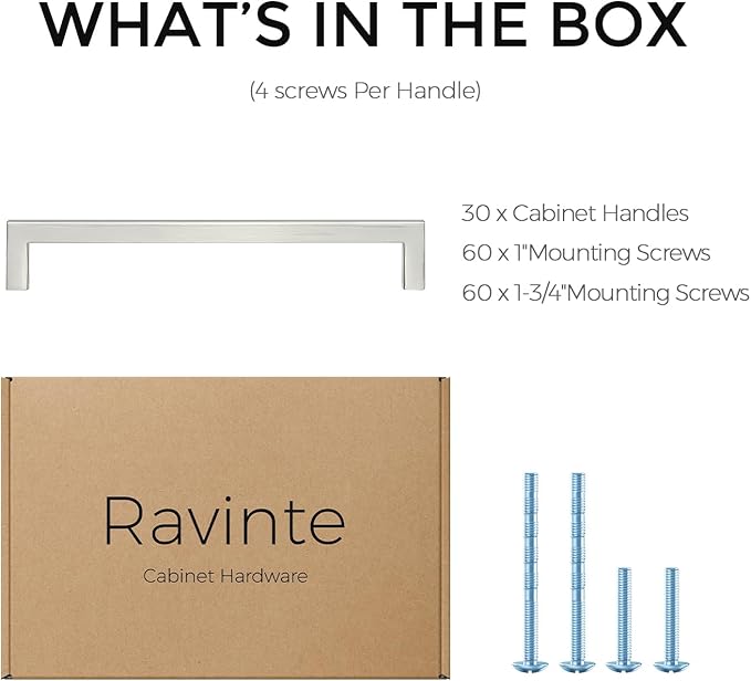 Ravinte 30 Pack Solid 6-1/4 Inch Center to Center Slim Square Bar Drawer Handles - Brushed Nickel Drawer Pulls - Kitchen Cabinet Hardware