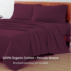 LANE LINEN 100% Organic Cotton Sheets King Size, Machine Washable Fully Elasticized Low Pill Fade Resistant Cotton Sheets, Soft & Comfy Percale Eco Friendly sábanas King - Windsor Wine