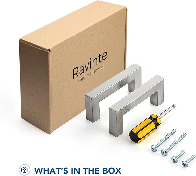 Ravinte 25 Pack Brushed Nickel Kitchen Cabinet Handles 3 Inch Cabinet Pulls Square Kitchen Hardware for Cabinet Drawer Pulls Drawer Handles Come with Screwdriver