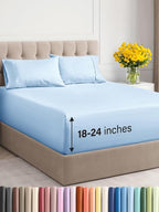 Extra Deep Twin XL Sheet Set - 4 Piece Breathable and Cooling Sheets - Hotel Luxury Bed Sheets Set - Easy Fit - Soft, Wrinkle Free and Comfy Sheets Set - Light Blue Sheet Set with Extra Deep Pockets
