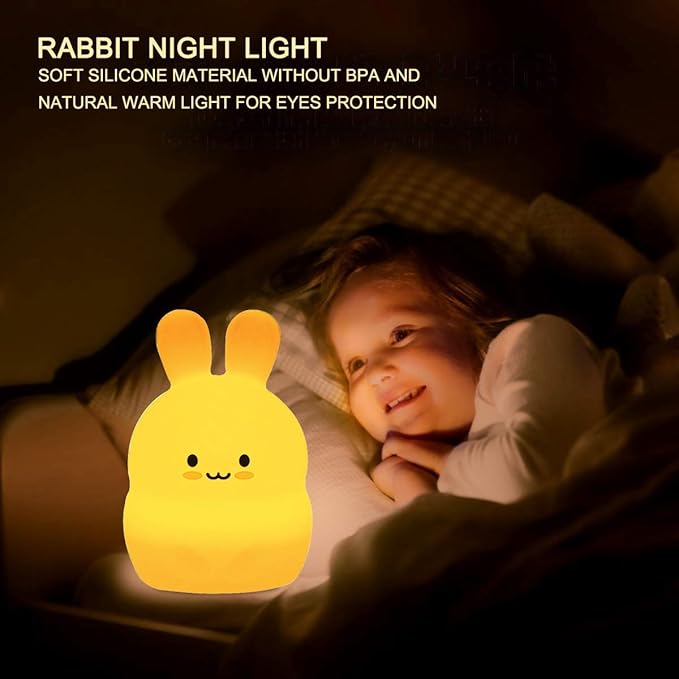 Large Rabbit Night Lights for Kids in Silicone, 9 Colors Baby Bedroom Lighting Children Bedside Table Lamps for Toddlers/Boys/Girls/Adults/Bedroom/Student/Elder/Bathroom/Outdoor - Large