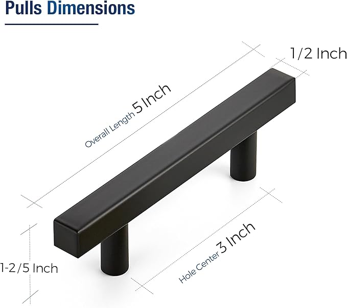JOY DECOR 30 Pack 3 Inch Matte Black Square Cabinet Handles Stainless Steel Cabinet Hardware Pulls for Kitchen and Drawers with 5 Inch Overall Length