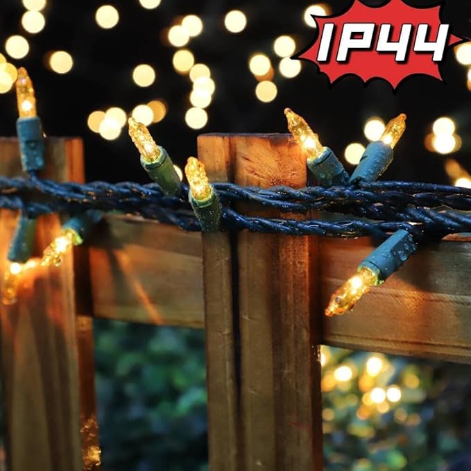 LAMPHOME Super-Bright Extendable Yellow Christmas Lights Decoration 300 Lights 63.8ft(2pk of 150L) UL Certified Mini Bulb String Lights Set for Outdoor Christmas Tree Garden Holiday Party Patio Decor