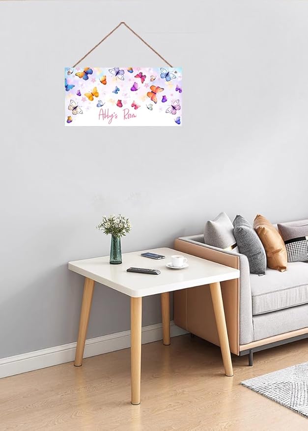 Personalized Butterfly Floral Name Signs for Girls Room Bedroom Door Hanging Wooden Signs Custom Baby Name with Colorful Butterfly Door Hanger Baby Nursery Room Customized Kid Room Décor