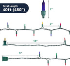 PREXTEX Multi Colored Christmas Tree Light String - Twinkle 200 Lights Mixed Color with Green Wire - 40 ft Outdoor Mardi Gras Lights for Holiday and Indoor Decorations