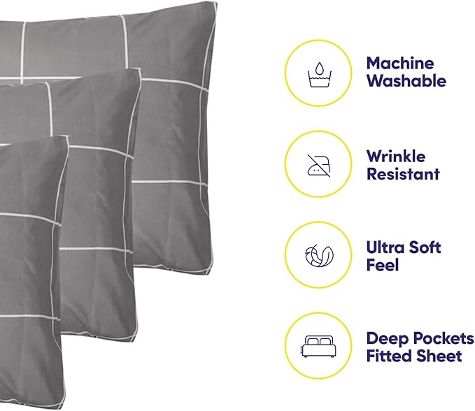 Cal King Size Bed Sheets - 6 Piece 1500 Supreme Collection Fine Brushed Microfiber Deep Pocket California King Sheet Set Bedding - 2 Extra Pillow Cases, Great Value, California King, Window Pane Gray